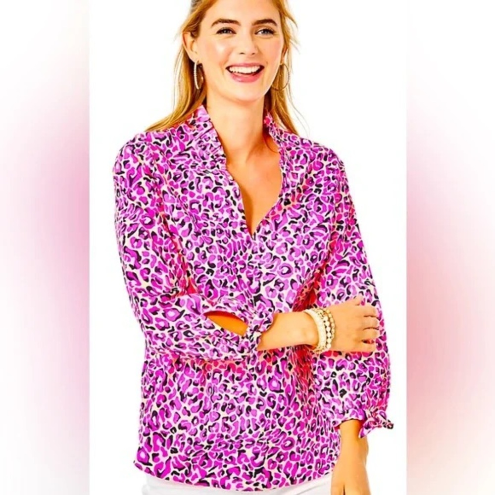 LILLY PULITZER NWT SHERIDA TOP SIZE L PINK TOPAZ MY FAVORITE SPOT